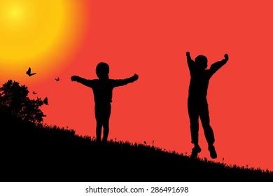 Vector Silhouette Children Sunset Stock Vector (Royalty Free) 286491698 ...