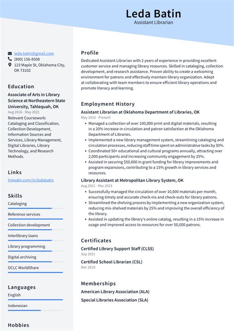 Top 17 Assistant Librarian Resume Objective Examples