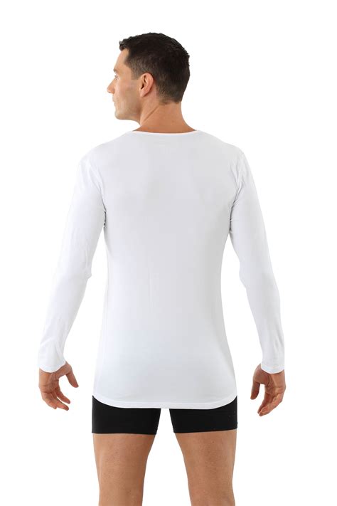 ALBERT KREUZ | Men's long sleeve undershirt with v-neck organic stretch cotton white