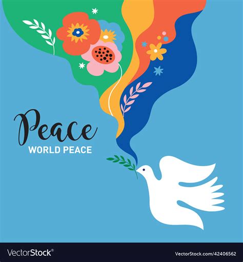 World peace poster dove of and flowers Royalty Free Vector