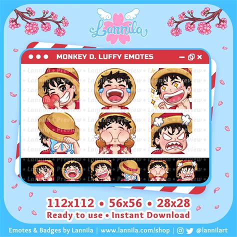 Monkey D Luffy One Piece Twitch and Discord Emotes - Lannila Art