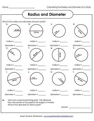 Circle Worksheets (Radius and Diameter) | Area worksheets, Radii ...