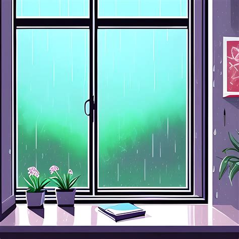 illustration of rainy day looking out of large window in digital ...