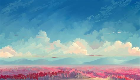 Cloudy Field Paint (1336x768) Resolution Wallpaper Anime Wallpaper ...