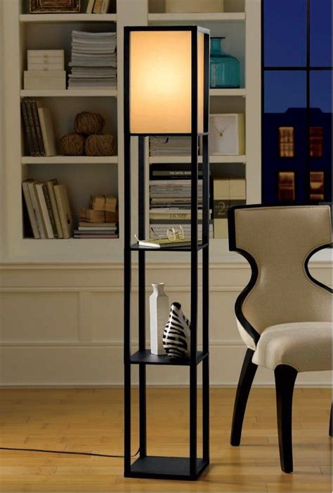 Light Accents 3 Shelf Standing Floor Lamp 63″ Tall Wood with White Linen Shade | Beleuchtung ...