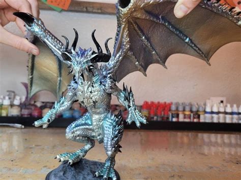 Bahamut Miniature by Lord of the Print, 3D Printed DnD Mini, Platinum Dragon with Hand-painted ...