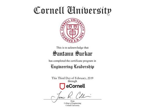 Cornell university engineering leadership certificate santanu sarka…