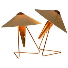 A Mid Century Pair of Enameled and Copper Table Lamps by Albert Gilles For Sale at 1stdibs