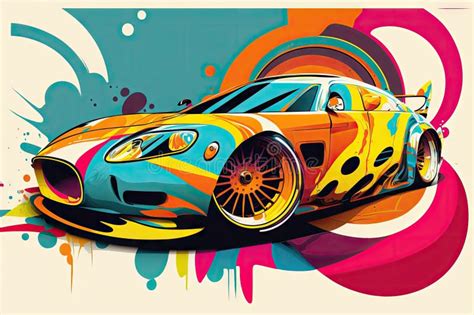 Car Design Sketch in the Style of Pop Art, with Bright Colors and Abstract Shapes Stock Image ...