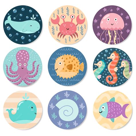 Premium Vector | Stickers collection with cute sea animals.