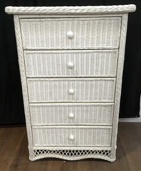 Lot - Vintage White Wicker Dresser