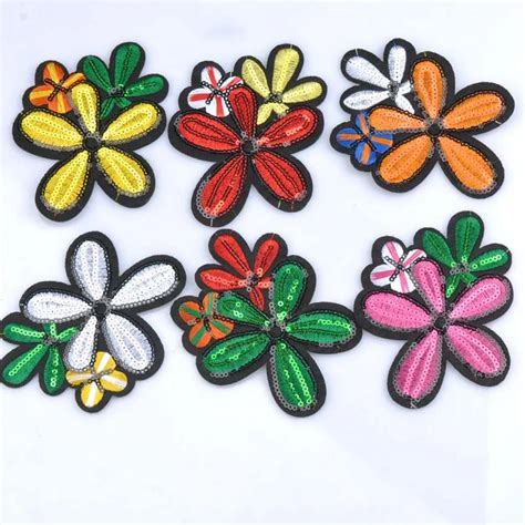 6PCs Embroidered Flower Appliques Patches Iron On Decorative Patch For ...