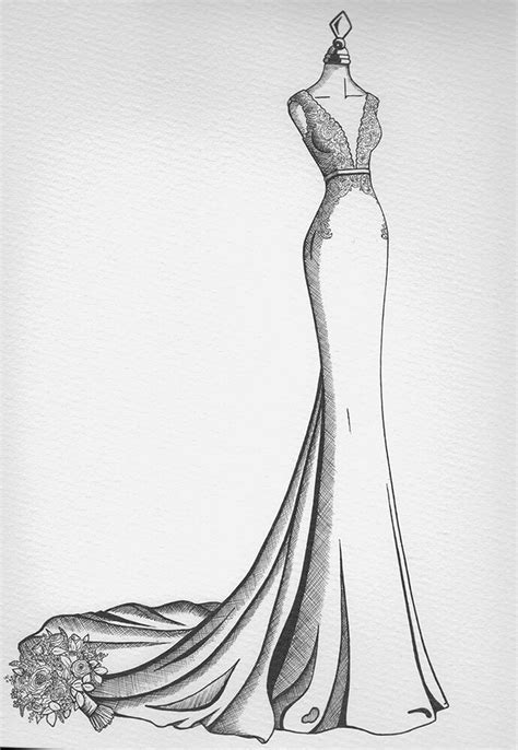 Wedding Dress Sketches | Wedding Dress Drawing - Wedding Dress Ink | Wedding dress drawings ...