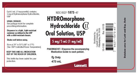 NDC 0527-1873 Hydromorphone Hydrochloride Hydromorphone Hydrochloride