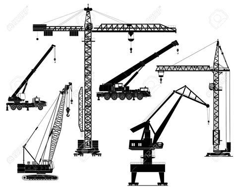 Building construction cranes set isolated on white vector detailed illustration. Icon. Flat ...