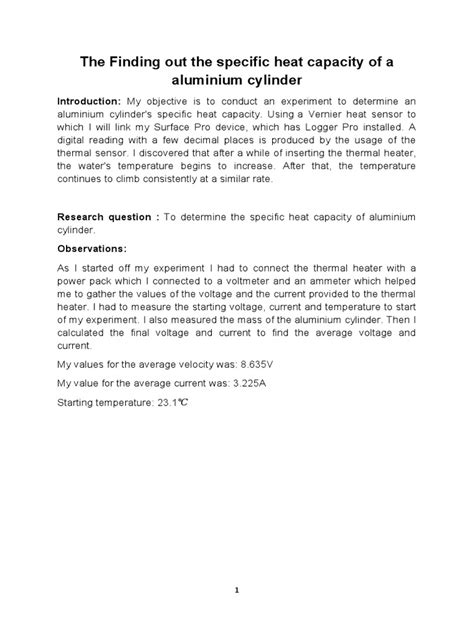 Specific Heat Capacity Experiment Paper | PDF | Heat Capacity | Heat