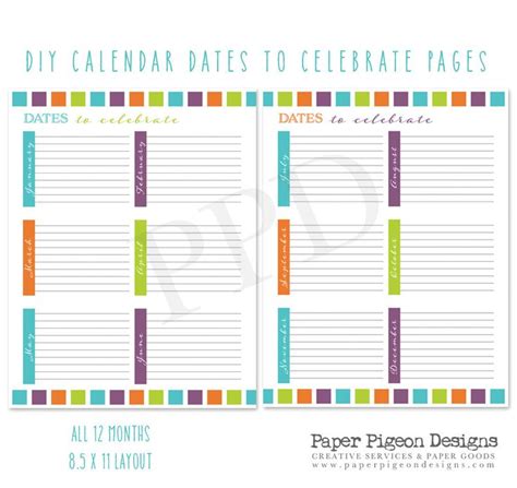 Dates to Remember Planner Pages-Dates to Celebrate Pages-8.5 x 11 ...