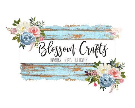 Craft Logo, Rustic Wood, Boutique Logo Design, Watercolor Flowers, Blue ...