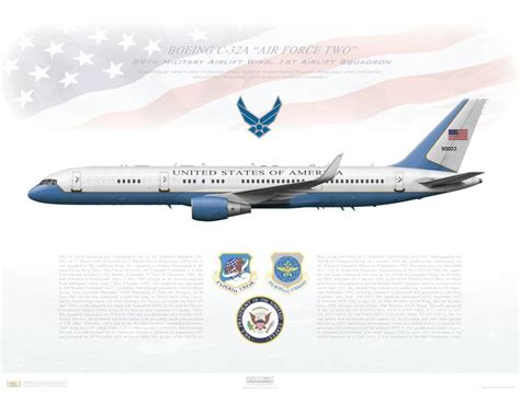 Aircraft profile print of Boeing C-32A, 89th Airlift Wing, 1st Airlift Squadron 99-0003 "Air ...