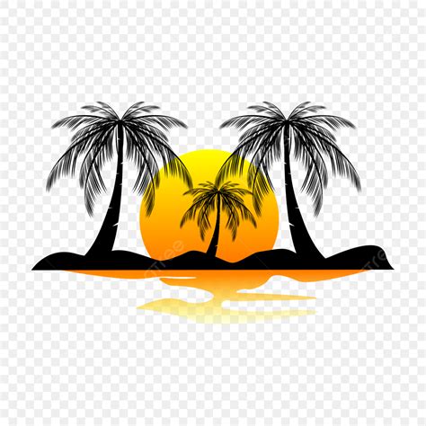 Sunset Palm Tree Silhouette Transparent Background, Palm Tree Sunset ...