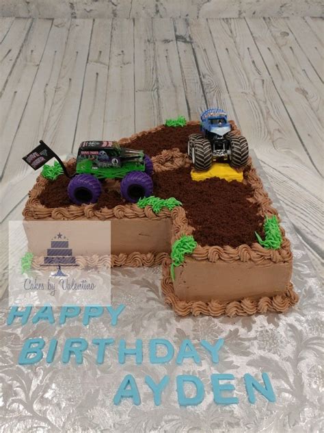 Hand carved number 4 cake with monster truck theme. | Monster truck cake, Monster truck birthday ...