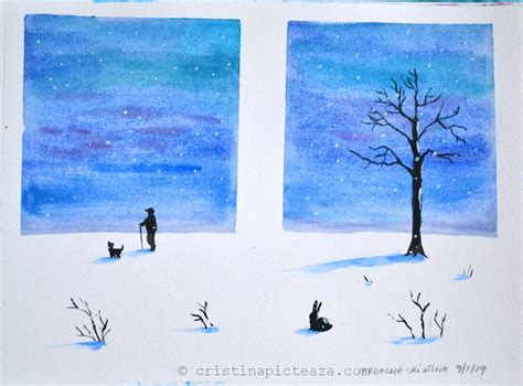 "Winter Night" Watercolor winter scene on paper 10/300 - Video tutorial