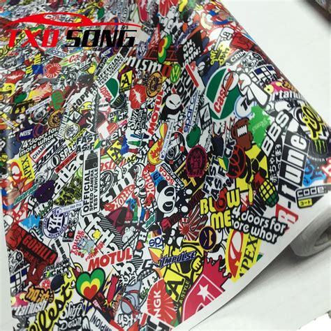 152CMX50CM Graffiti Sticker Bomb Vinyl Car Wrap Graffiti Stickerbomb Sheets PVC JDM Racing Car ...