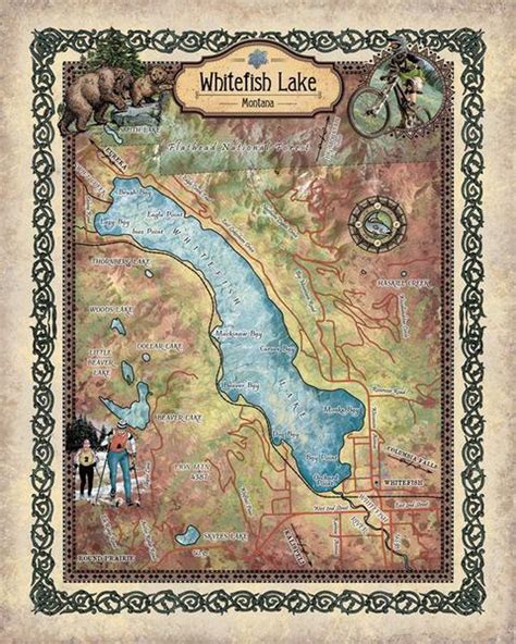 Montana Map Whitefish Lake Custom Lake Art Montana - Etsy