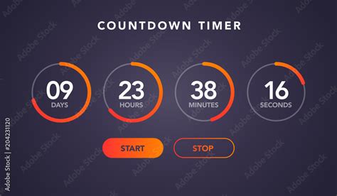 Fototapeta vector illustration countdown timer website element with buttons. Flat digital clock ...