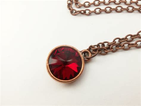 Copper Ruby Birthstone Necklace July Birthstone Antiqued