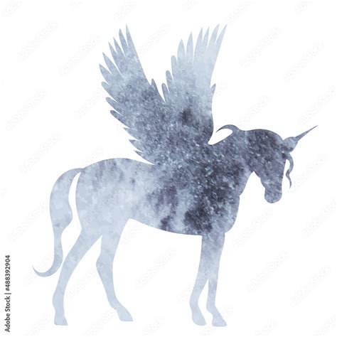 pegasus watercolor silhouette on white background, isolated vector ...