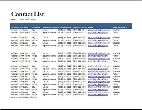 MS Excel Generic Contact List Template | Formal Word Templates | Contact list template, Contact ...