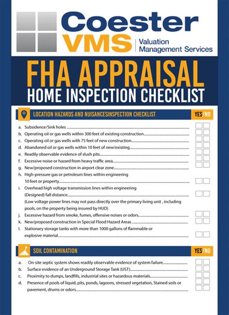 CoesterVMS FHA Appraisal Home Inspection Checklist