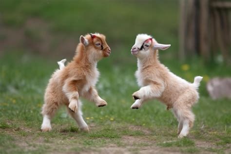 Premium Photo | Two baby goats playing with each other in a field