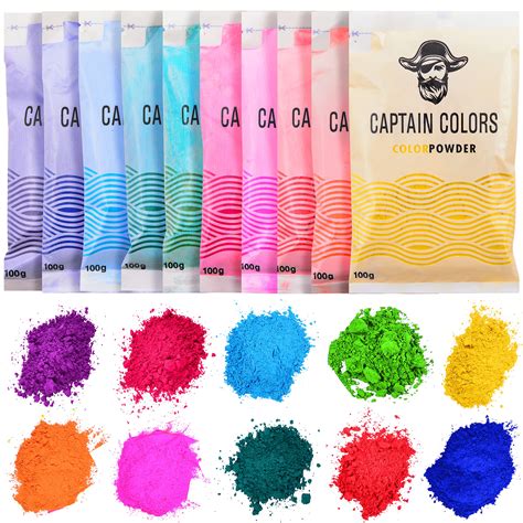 Buy 10 Colors x 100gram Each - Holi Color Powder, 10 Natural Powders for Color Fights, Fun Runs ...