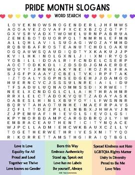 Pride Month Slogans Word Search by Power to the Students | TPT