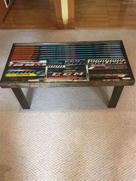 Hockey Stick Coffee table I built from my son's sticks | Hockey stick furniture, Hockey stick ...