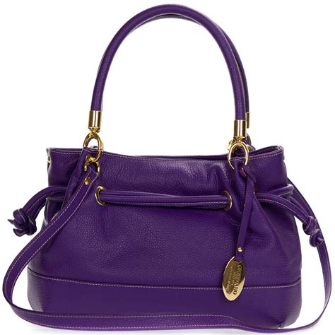 Giordano Italian Made Purple Leather Drawstring Satchel Handbag