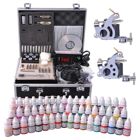 Complete Tattoo Kit 2 4 6 8 Machine Gun Power Supply 40 Ink Needles Set w/Case