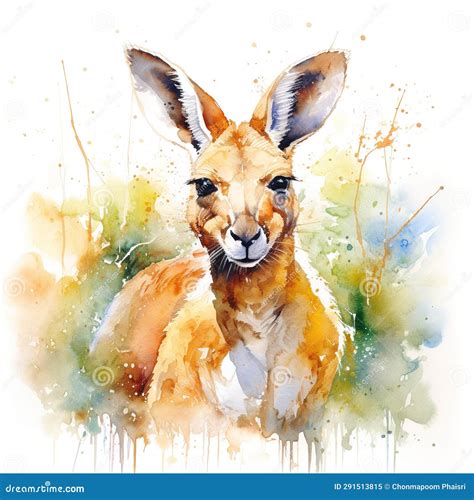 Watercolor Illustration of a Red Kangaroo in the Meadow Generative AI Generative AI Stock ...