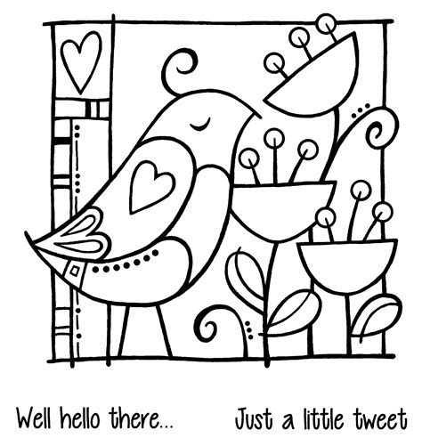 Woodware Clear Singles Hello Birdie 4 in x 4 in Stamp Art Drawings For Kids, Bird Drawings, Art ...