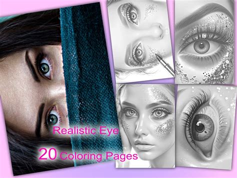 20 Realistic Eye Coloring Page, Printable Adult Coloring Pages, Grayscale Download Illustration ...