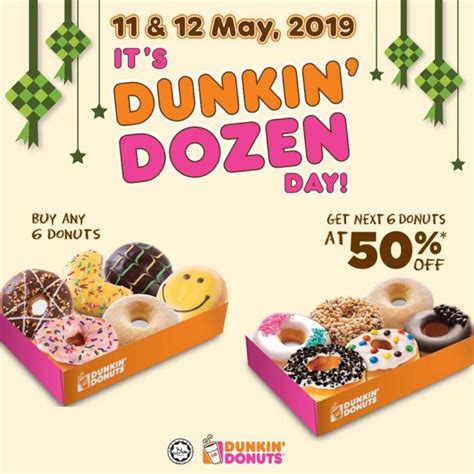 Dunkin Donuts Dozen Day Promotion 50% OFF on Next 6 Donuts (11 May 2019 - 12 May 2019)