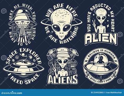 UFO Set Monochrome Vintage Posters Stock Vector - Illustration of ...