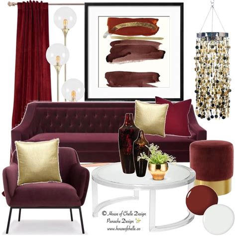 Interior & Stationery Designer on Instagram: “Luxe burgundy and gold living room concept board ...