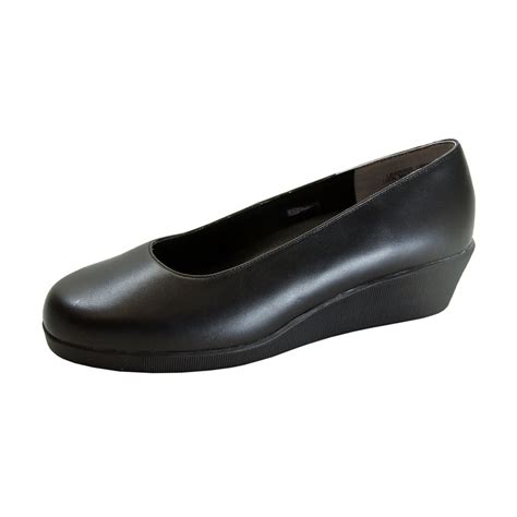 24 Hour Comfort - 24 HOUR COMFORT Sofie Women's Wide Width Leather Wedge Shoes BLACK 5 - Walmart ...