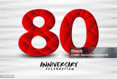 80 Year Anniversary Celebration Logo Red Polygon Vector 80 Number Design 80th Birthday Logo ...