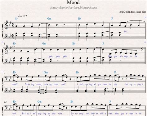 Piano Sheet Music: 👨🏾‍🤝‍👨🏿 24kGoldn — Mood Free Piano Sheets | Piano sheet music free, Piano ...