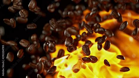 Coffee beans and flames after being exploded in super slow motion ...