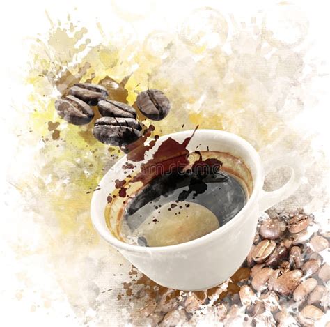 Watercolor Image of Morning Coffee Stock Illustration - Illustration of ...